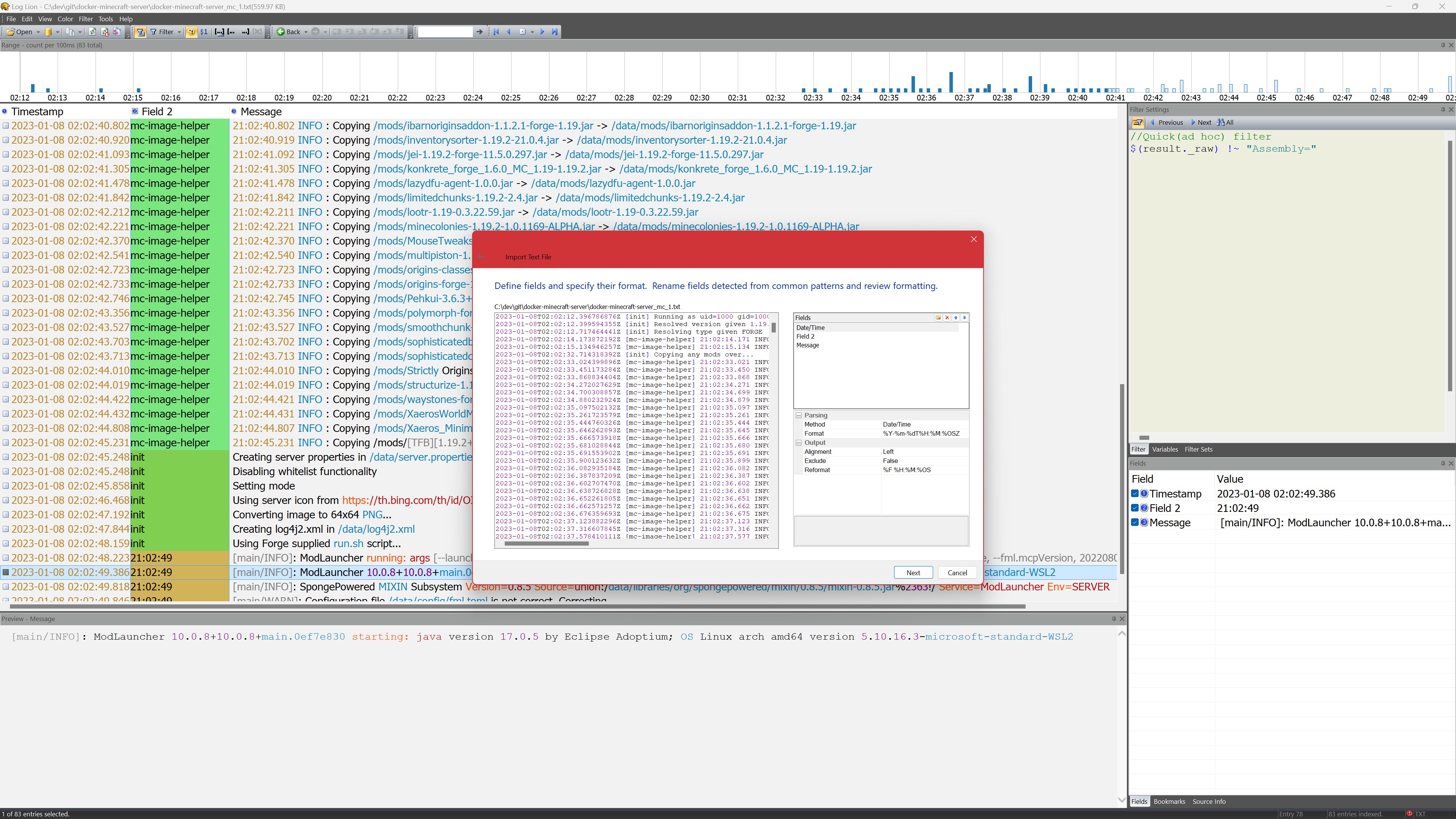 Import Custom Text Log