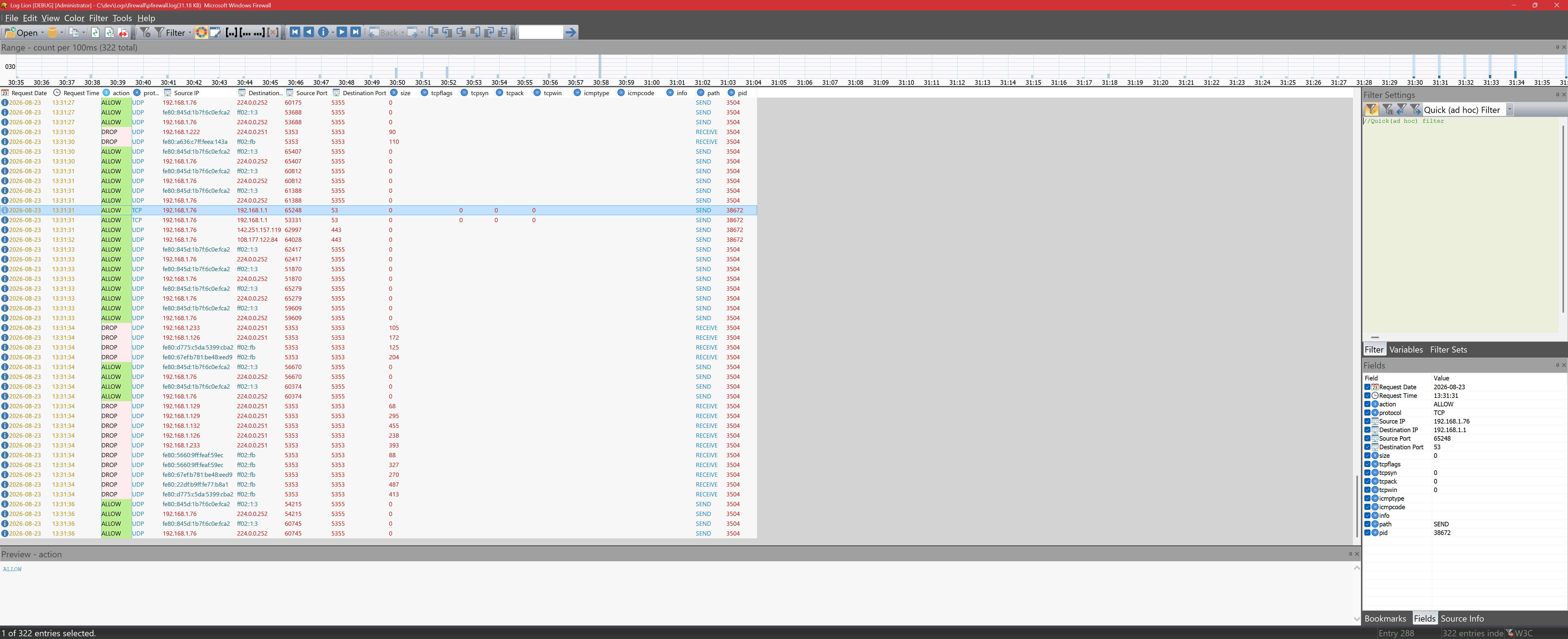 Windows Defender Firewall Log